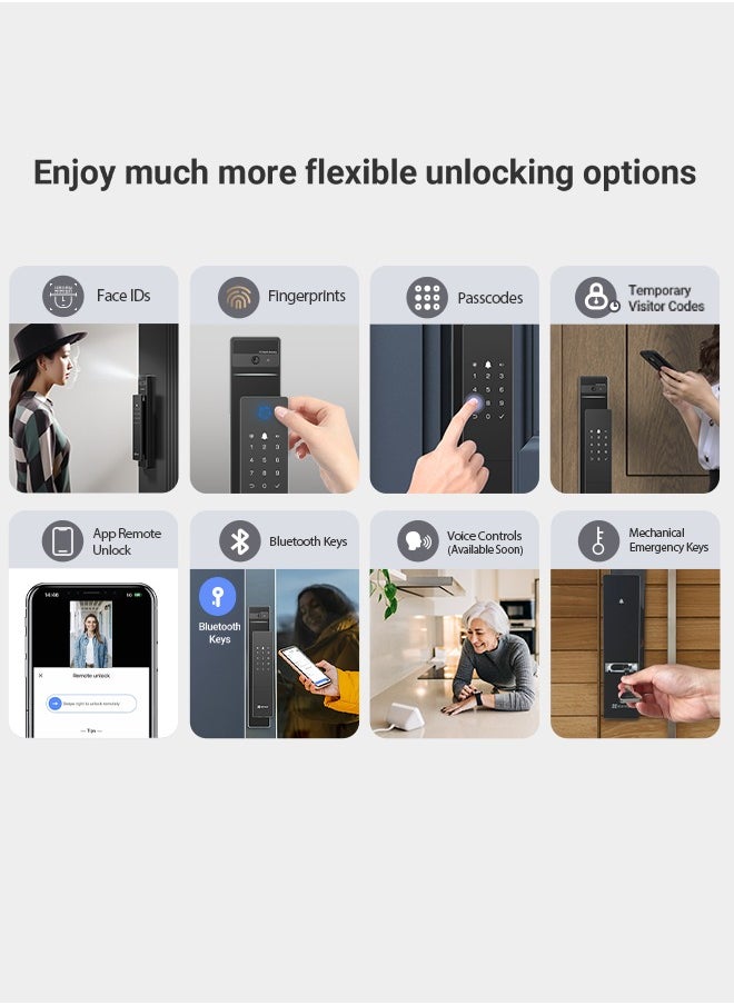 EZVIZ DL50FVS 8-in-1 Smart Door Lock, Keyless Entry, 3D Face Recognition, 8GB Storage, 2m Night Vision, Intercom, App Control, Installation Included for First 1000 Customers