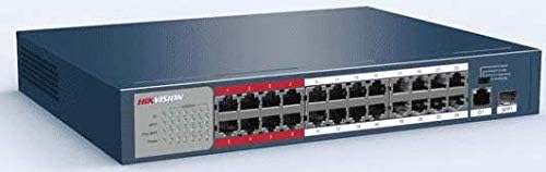 24 Port Fast Ethernet Unmanaged POE Switch, 2410/100 Mbps PoE Port, 1Gigabit RJ45 Pogrt, 1*Gigabit Fiber Optical Port, 300m Long Range PoE, 6KV Surge Protection, 8.8Gbps Switching Capacity, 2.75 Mbits, Metal, DS-3E0326P-E/M(B) Blue