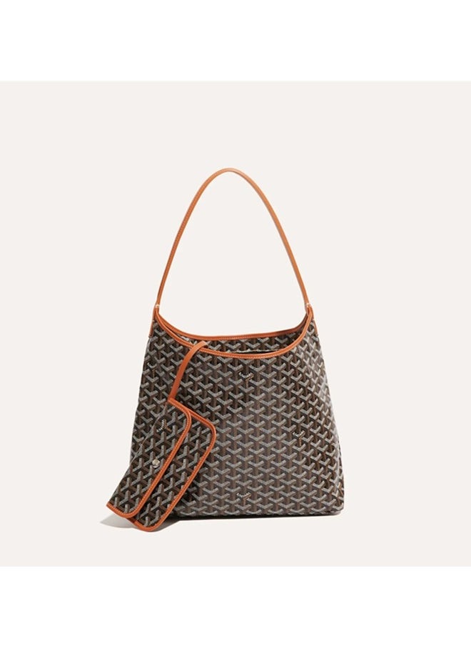 Women's Fashionable Pu Leather Woven Texture Tote Bag Casual Versatile Large Capacity Underarm Bag Inner Matte And Scratch Resistant Casual Handbag