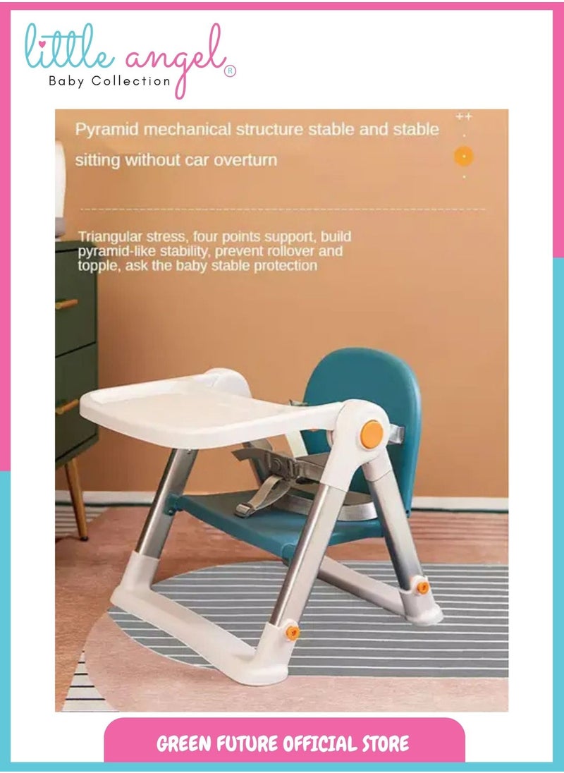 Baby Booster Seat with Safety Harness and Tray for Dining & Feeding - Foldable, Adjustable, 2-in-1 Baby Chair, Perfect for Home and Travel
