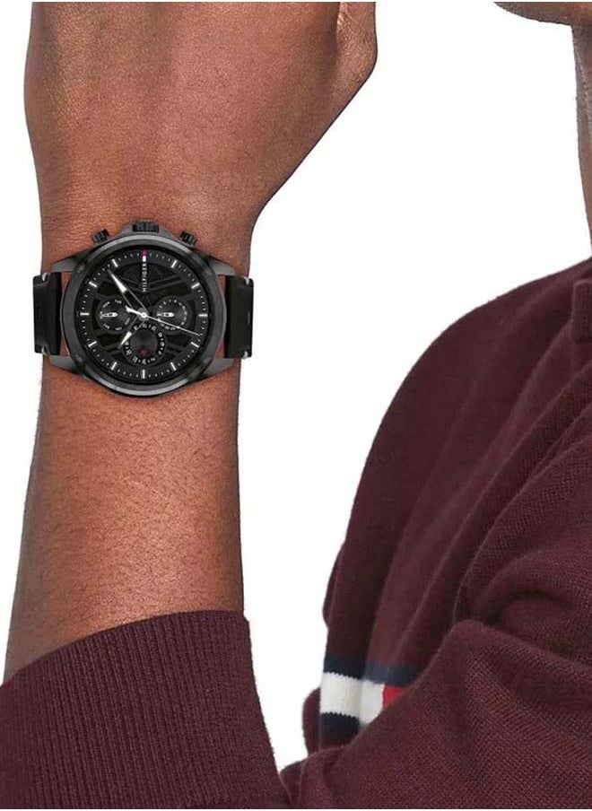 TOMMY HILFIGER ROUND ANALOG MEN'S BLACK CASE WATCH - 1710654