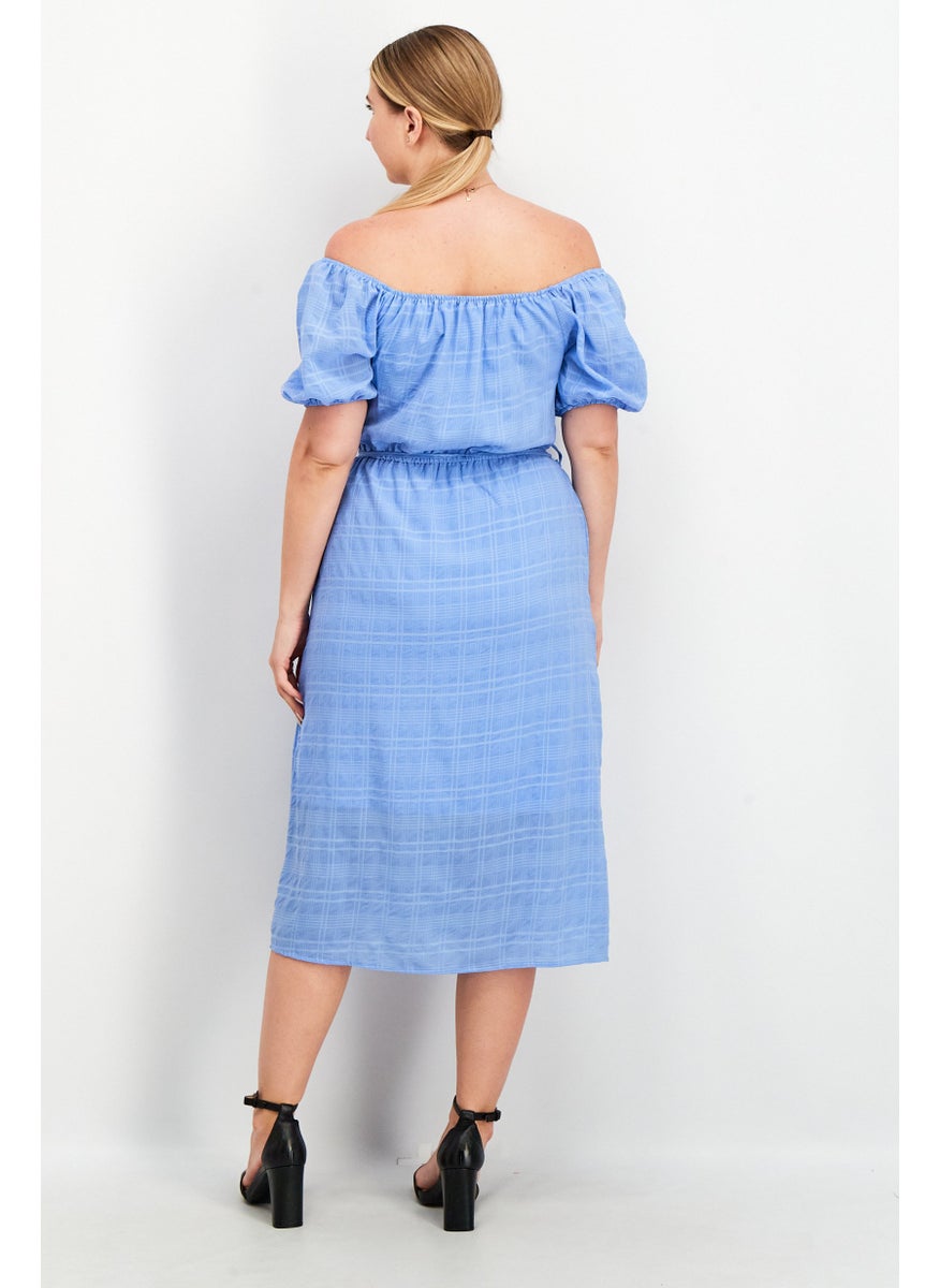 Women Off Shoulder Textured Midi Dress, Light Blue