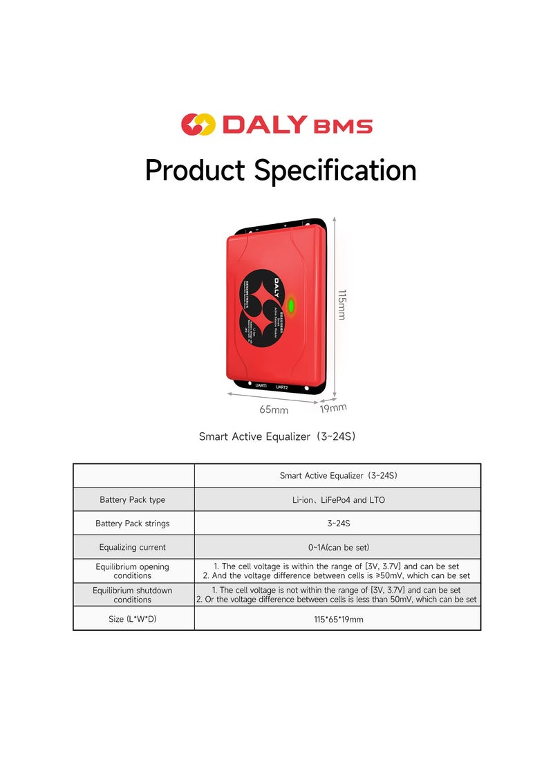 Daly Smart Lifepo4 8S 1A Active Balancer – Bluetooth Enabled Battery Equalizer for 18650 Lithium Batteries