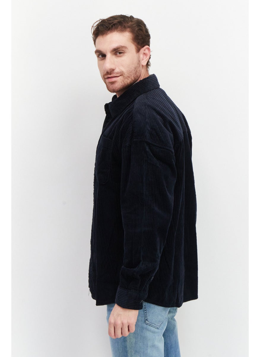 Men Regular Fit Textured Long Sleeve Casual Shirt, Navy