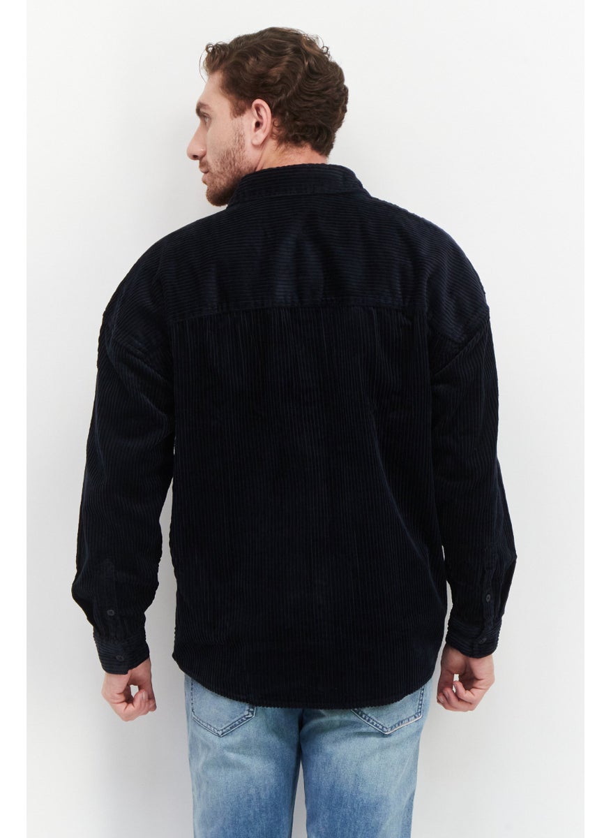 Men Regular Fit Textured Long Sleeve Casual Shirt, Navy