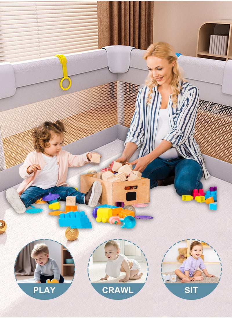 Baby Playpen With Play Mat, Baby Play Activity Center With Balls, Two Hand Grips And Storage Bag, Safety Play Yard