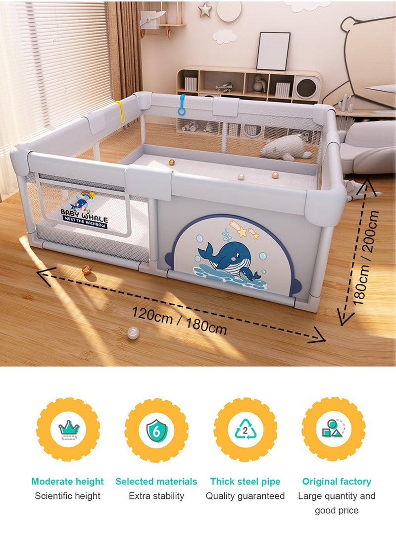 Baby Playpen With Play Mat, Baby Play Activity Center With Balls, Two Hand Grips And Storage Bag, Safety Play Yard