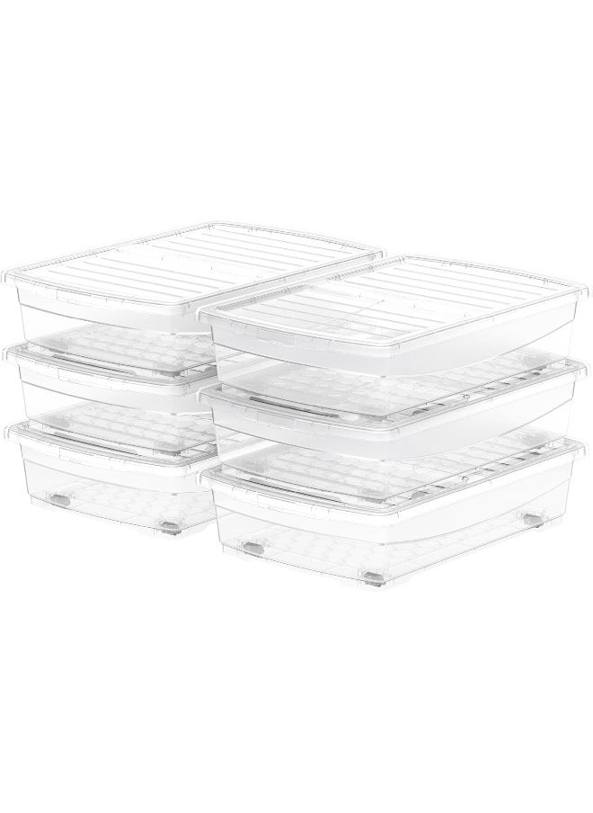 25L Clear Plastic Storage Set of 6 Box with Wheels & Lockable Lid