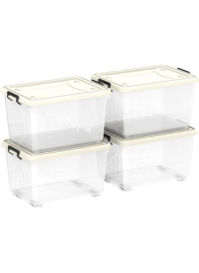 55L Clear Plastic Storage Set of 2 Box with Wheels & Lockable Lid