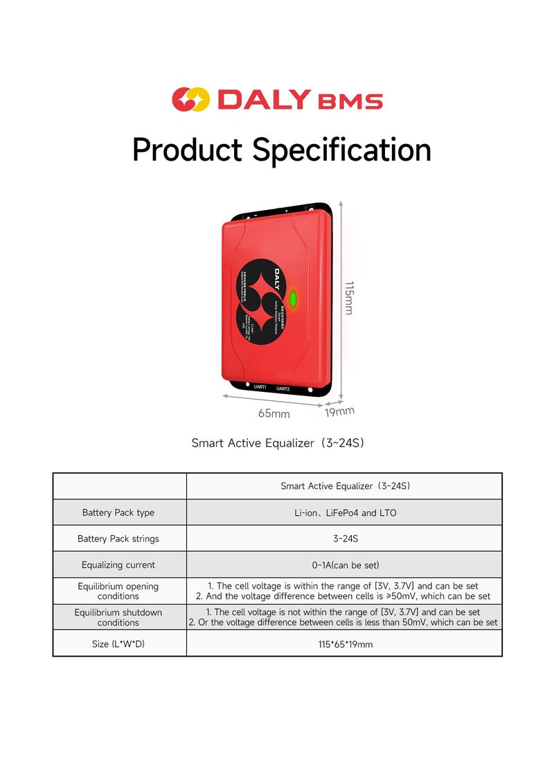 Daly Smart Lifepo4 16S 1A Active Balancer – Bluetooth Enabled Battery Equalizer for 18650 Lithium Batteries