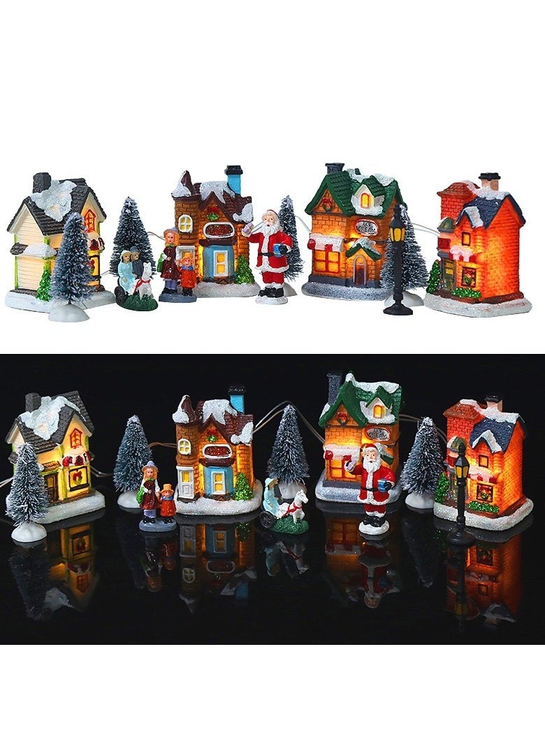 Christmas Village Figurine decoration set Luminous LED Christmas Village House Christmas Town scene tabletop decoration battery operated landscape decoration