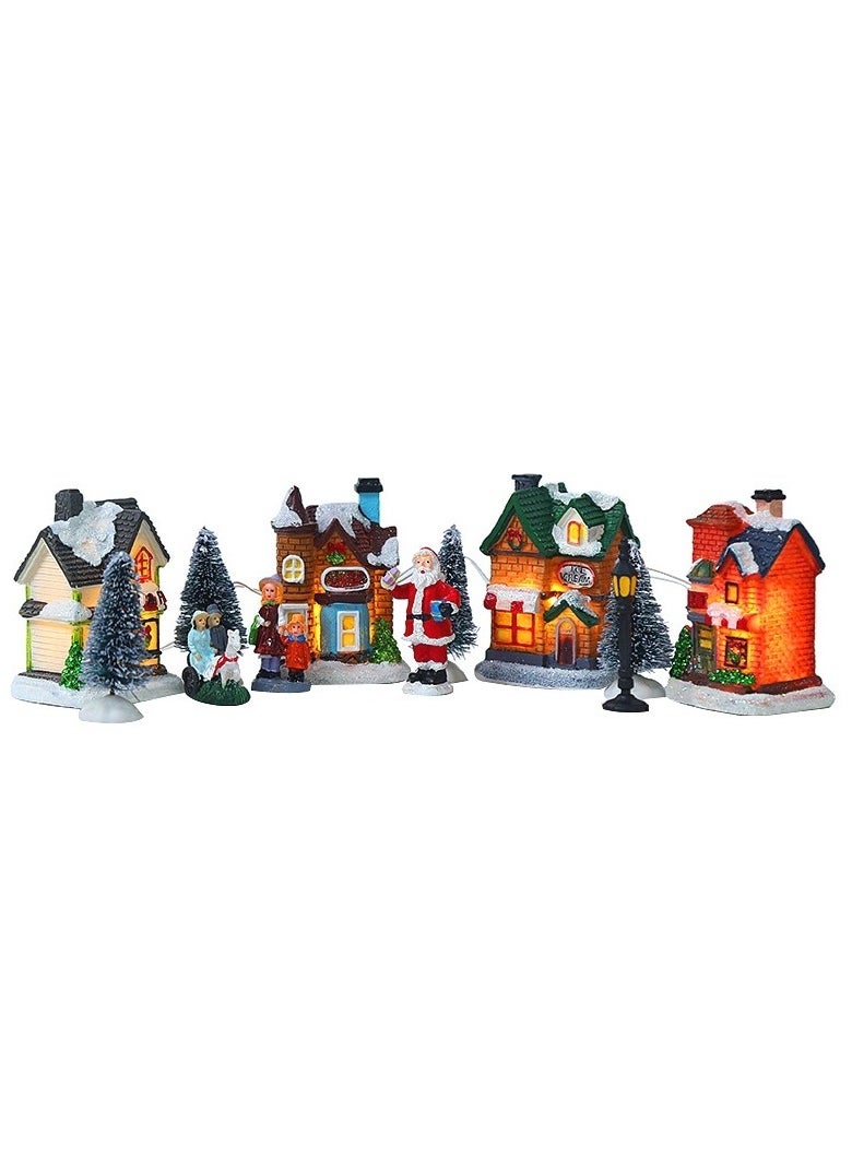 Christmas Village Figurine decoration set Luminous LED Christmas Village House Christmas Town scene tabletop decoration battery operated landscape decoration