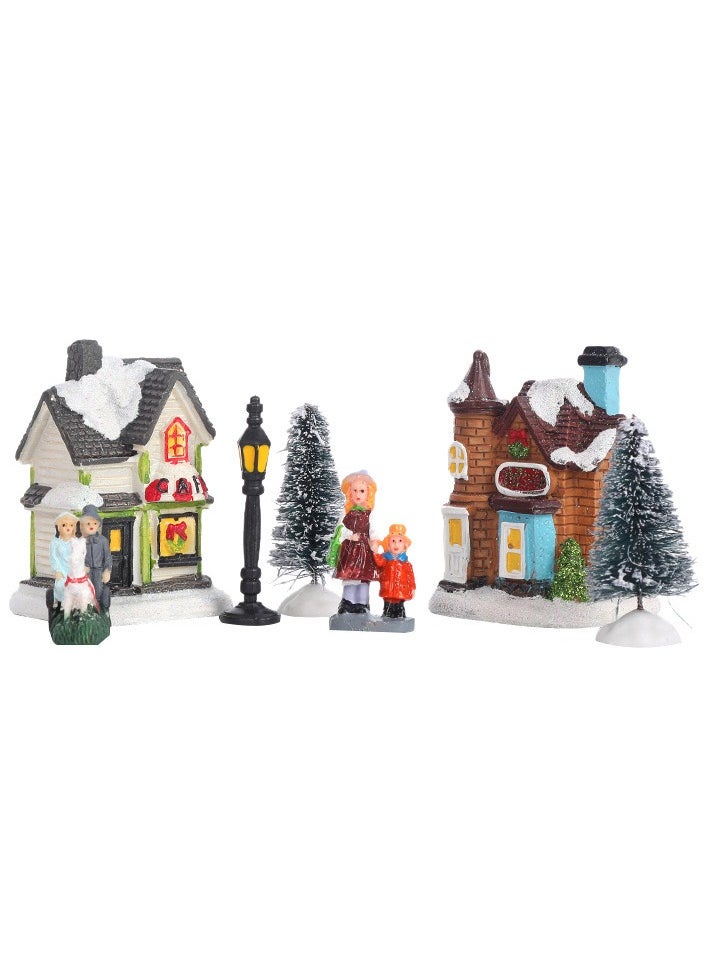 Christmas Village Figurine decoration set Luminous LED Christmas Village House Christmas Town scene tabletop decoration battery operated landscape decoration