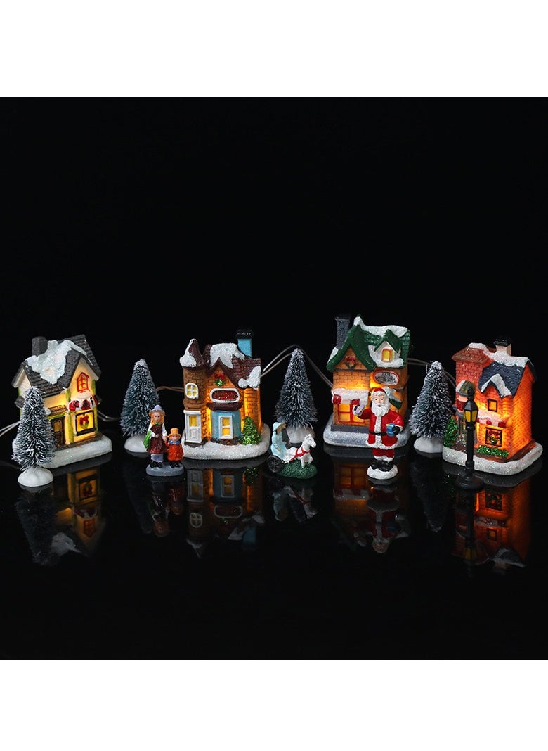 Christmas Village Figurine decoration set Luminous LED Christmas Village House Christmas Town scene tabletop decoration battery operated landscape decoration