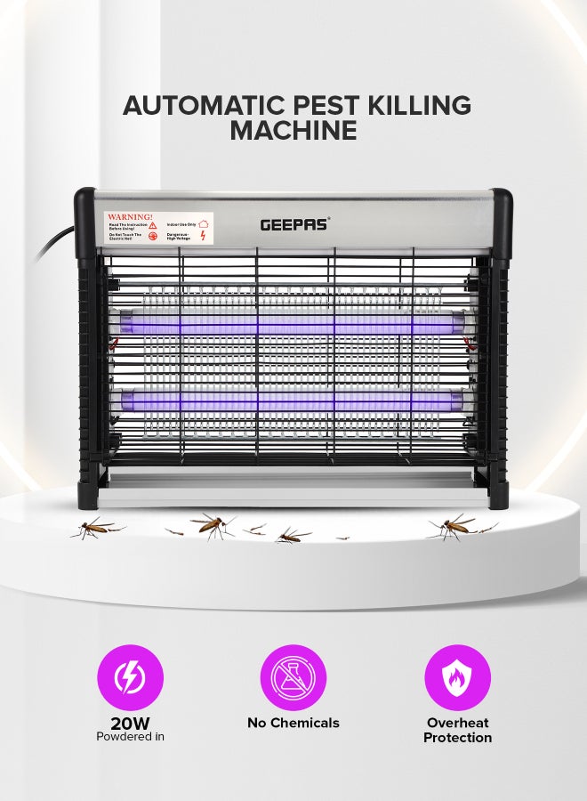Electric Insect Killer 20W 2X10 W Ultra Violet Tubes | Automatic Pest-Killer with Advanced Technology| No Toxic Fumes or Vapor| No Pollution Healthful| Low Energy Consumption Ideal for Office, Home, Hotels & Commercial Use 20 W GBK25615 Silver/Black