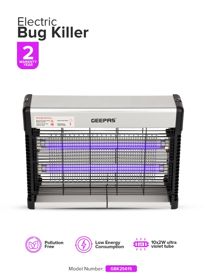 Electric Insect Killer 20W 2X10 W Ultra Violet Tubes | Automatic Pest-Killer with Advanced Technology| No Toxic Fumes or Vapor| No Pollution Healthful| Low Energy Consumption Ideal for Office, Home, Hotels & Commercial Use 20 W GBK25615 Silver/Black