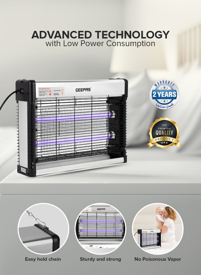 Electric Insect Killer 20W 2X10 W Ultra Violet Tubes | Automatic Pest-Killer with Advanced Technology| No Toxic Fumes or Vapor| No Pollution Healthful| Low Energy Consumption Ideal for Office, Home, Hotels & Commercial Use 20 W GBK25615 Silver/Black