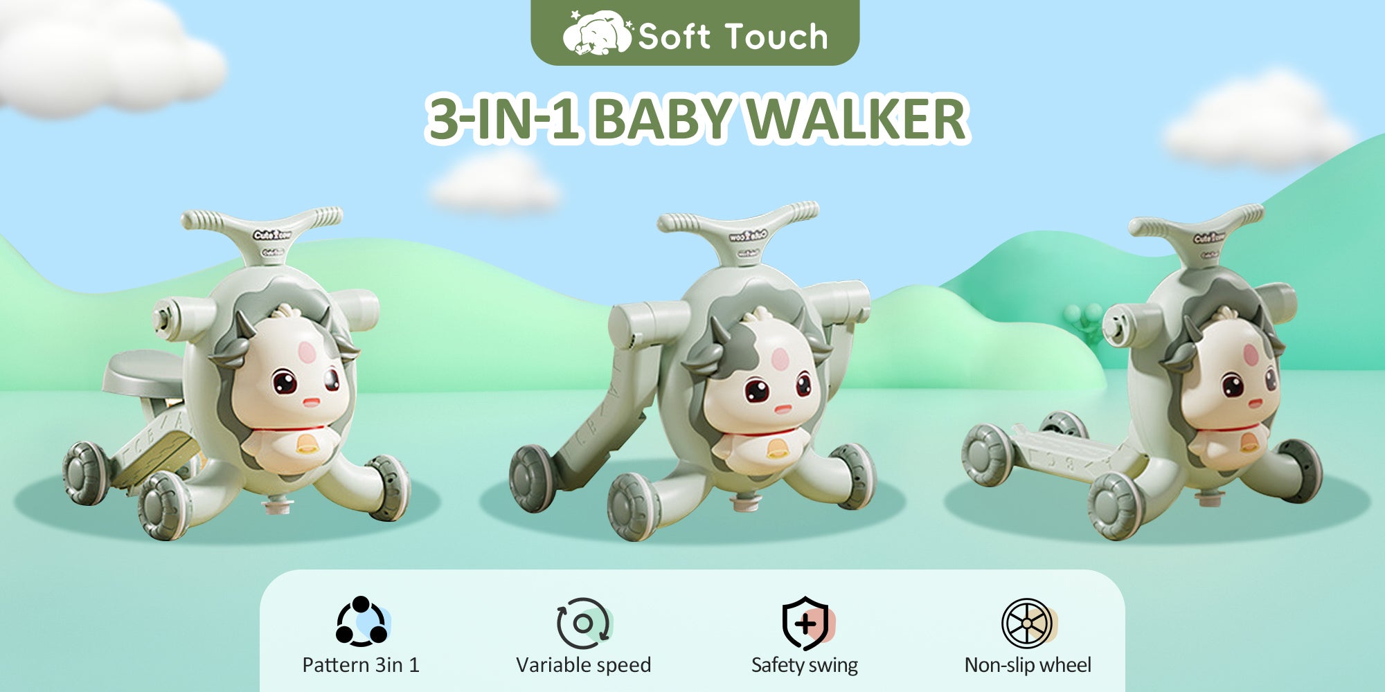 3-in-1 Baby Walker Toddler Walker Push Toy Multifunctional Baby Scooter Kids Activity Center with Music for 0-4 Years Old Boys and Gril