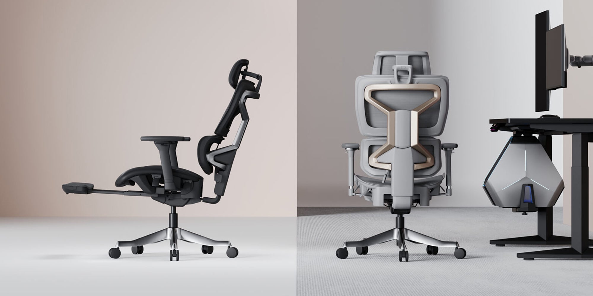 AFTERWORK Omnix Super Ergonomic Gaming Chair with Hidden Footrest, 3D Adjustable Headrest, 4D Armrests, Adjustable Lumbar, Seat Slider, and 4-Position Tilt Lock – Black & Dark Grey