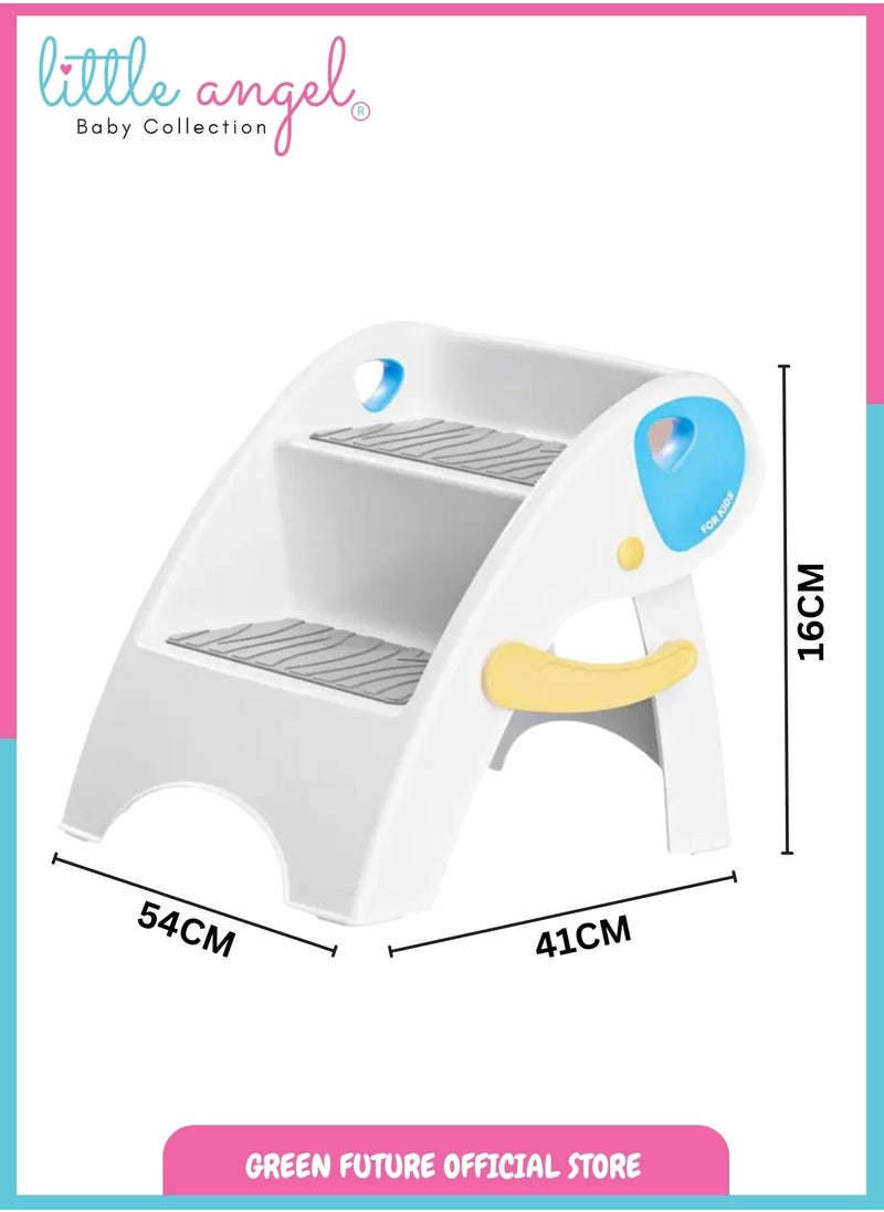 Baby Step Stool with 2 Non-Slip Steps and Safety Handles for Kids, Ideal for Bathroom, Potty Training, and Kitchen Assistance