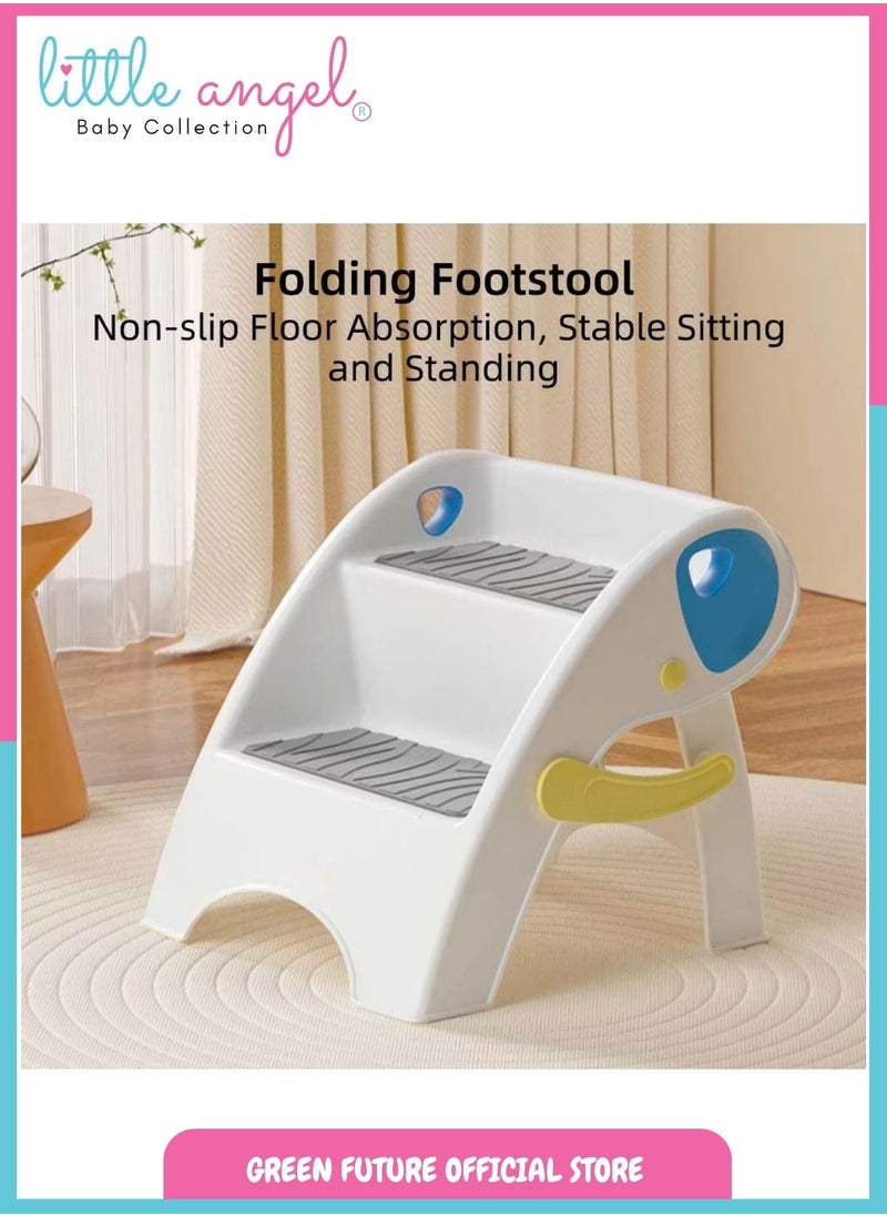 Baby Step Stool with 2 Non-Slip Steps and Safety Handles for Kids, Ideal for Bathroom, Potty Training, and Kitchen Assistance