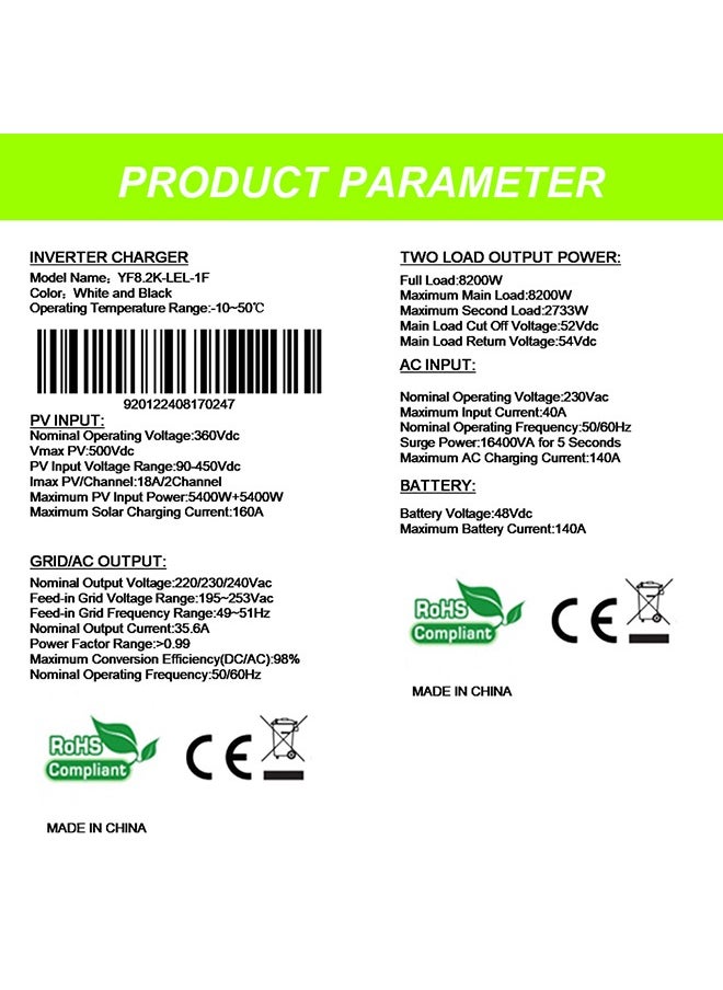Yingfa 8.2kW European Standard Low Voltage Single Phase Off Grid PV Solar Inverter