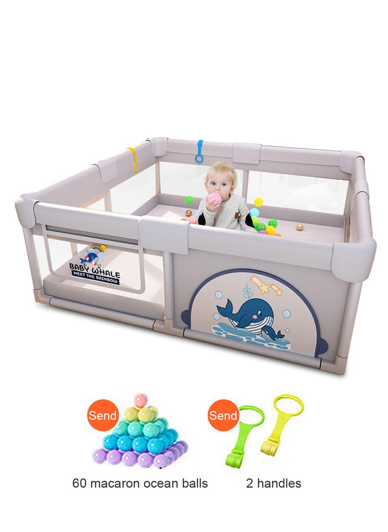 Baby Playpen With Play Mat, Baby Play Activity Center With Balls, Two Hand Grips And Storage Bag, Safety Play Yard