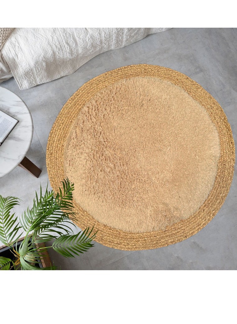 Soft & Eco-Friendly Round Jute and Plush Rug - Luxurious Comfort for Living Room, Bedroom & Nursery, Durable Natural Fiber Decor