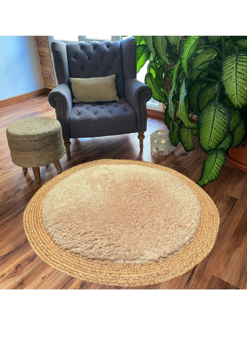 Soft & Eco-Friendly Round Jute and Plush Rug - Luxurious Comfort for Living Room, Bedroom & Nursery, Durable Natural Fiber Decor