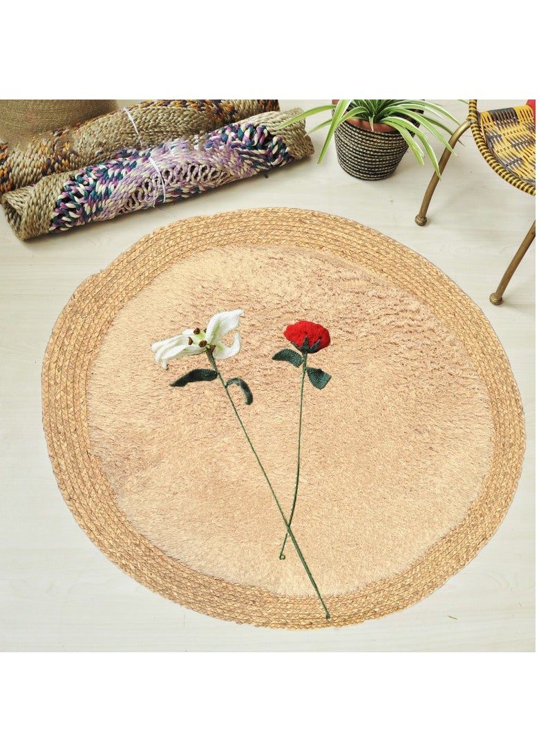 Soft & Eco-Friendly Round Jute and Plush Rug - Luxurious Comfort for Living Room, Bedroom & Nursery, Durable Natural Fiber Decor