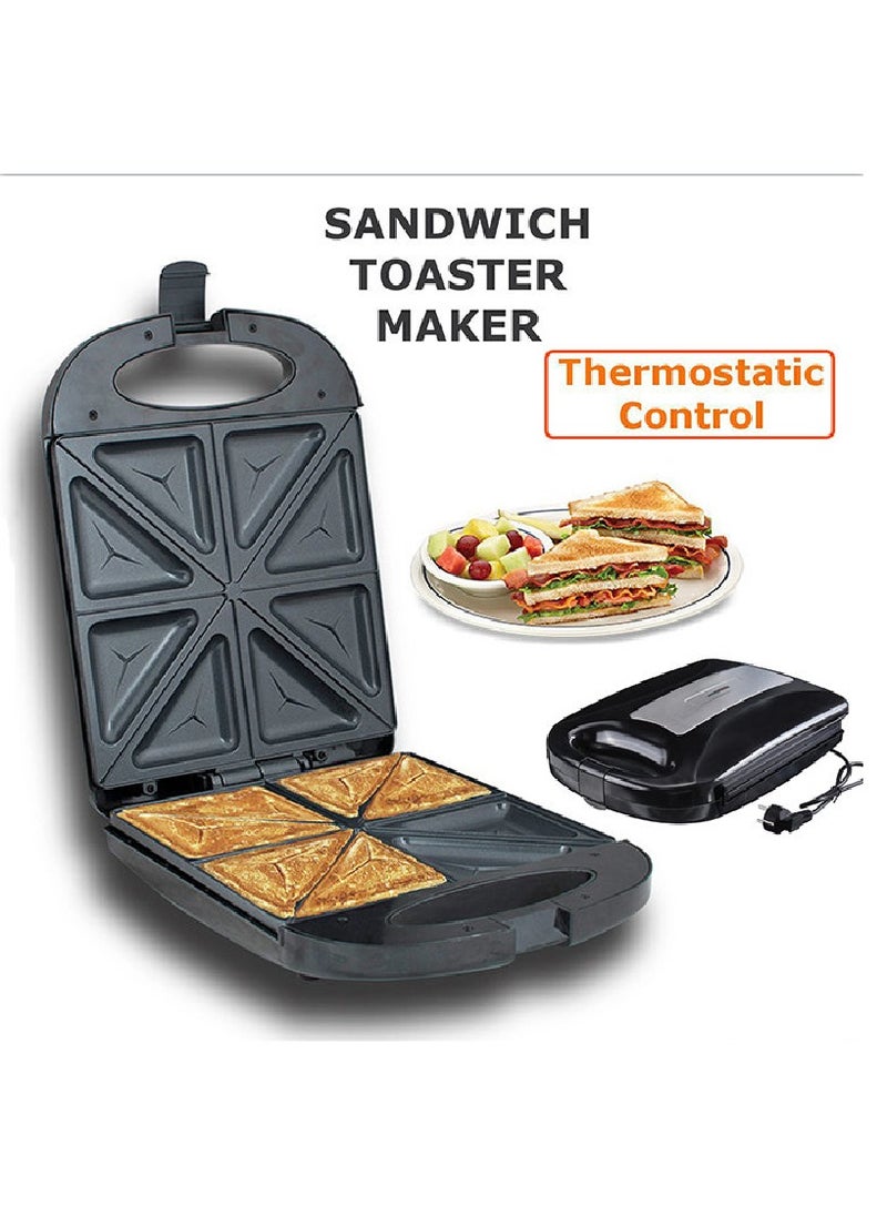 National 700W Non-Stick Sandwich Maker for Grilled Cheese, Waffles & Steak – Deep Plates, Stainless Steel, Cool Touch Handle, 2-Year Warranty, Auto Temp Control, Easy Clean, Power & Ready Indicator