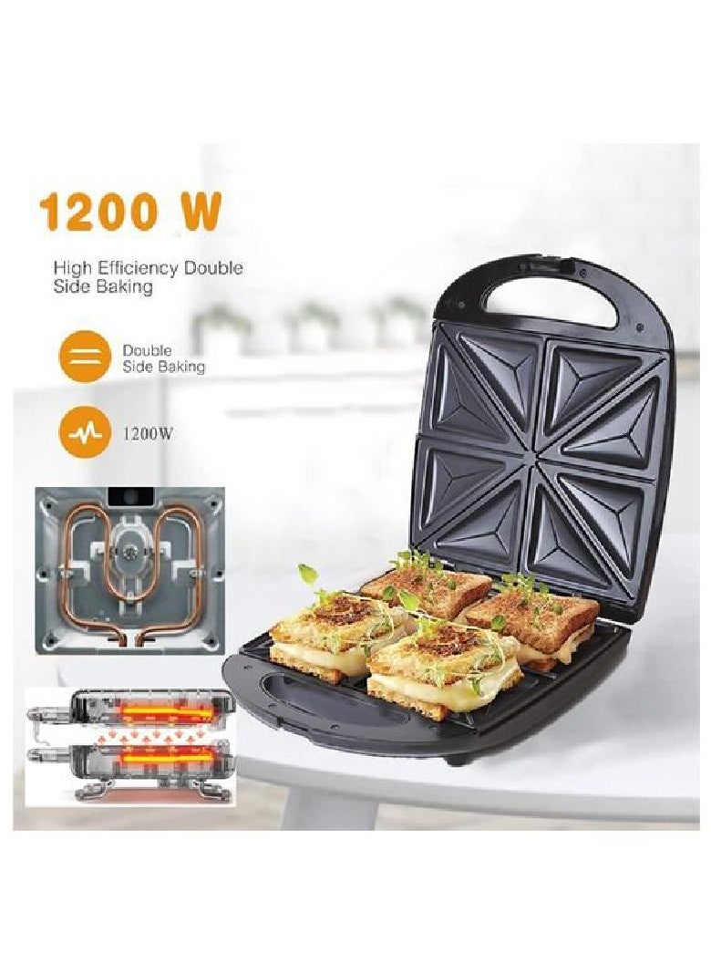 National 700W Non-Stick Sandwich Maker for Grilled Cheese, Waffles & Steak – Deep Plates, Stainless Steel, Cool Touch Handle, 2-Year Warranty, Auto Temp Control, Easy Clean, Power & Ready Indicator