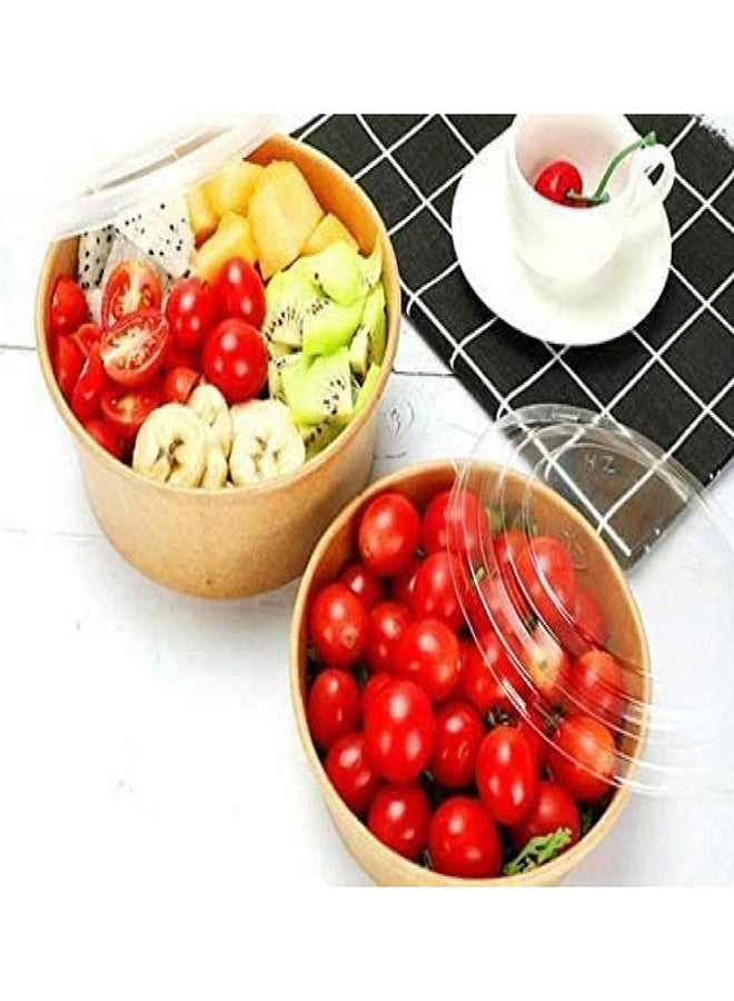 50 Pieces Kraft Salad Bowl With Lid Brown 500ml