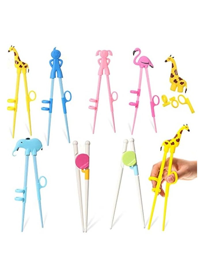 Training Chopsticks, 7 Pairs Cute Animals Chopsticks Learning Chopstick Helper with Attachable Trainer Chopstick Set for Children Beginners Adults, Easy To Use, Reusable and Dishwasher Safe