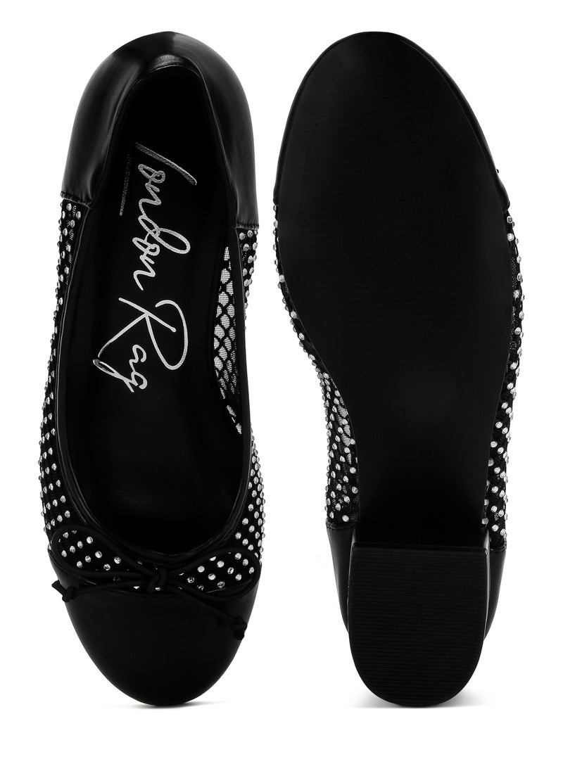 Rhinestone Detail Mesh Ballerinas in Black