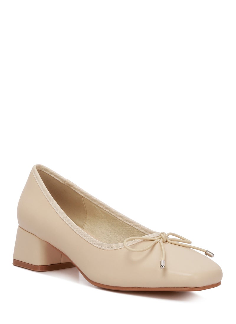 Low Block Heel Ballerinas in Beige