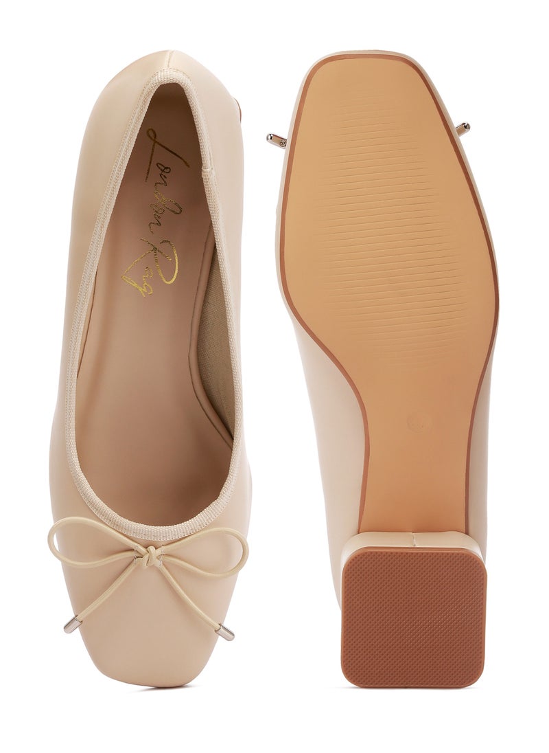 Low Block Heel Ballerinas in Beige