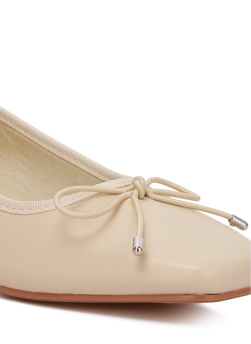 Low Block Heel Ballerinas in Beige