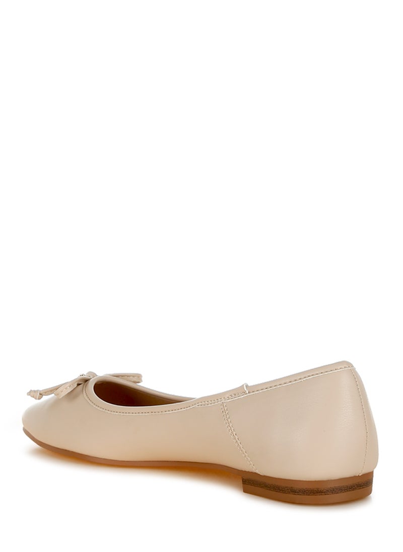 Faux Leather Casual Ballerinas in Beige