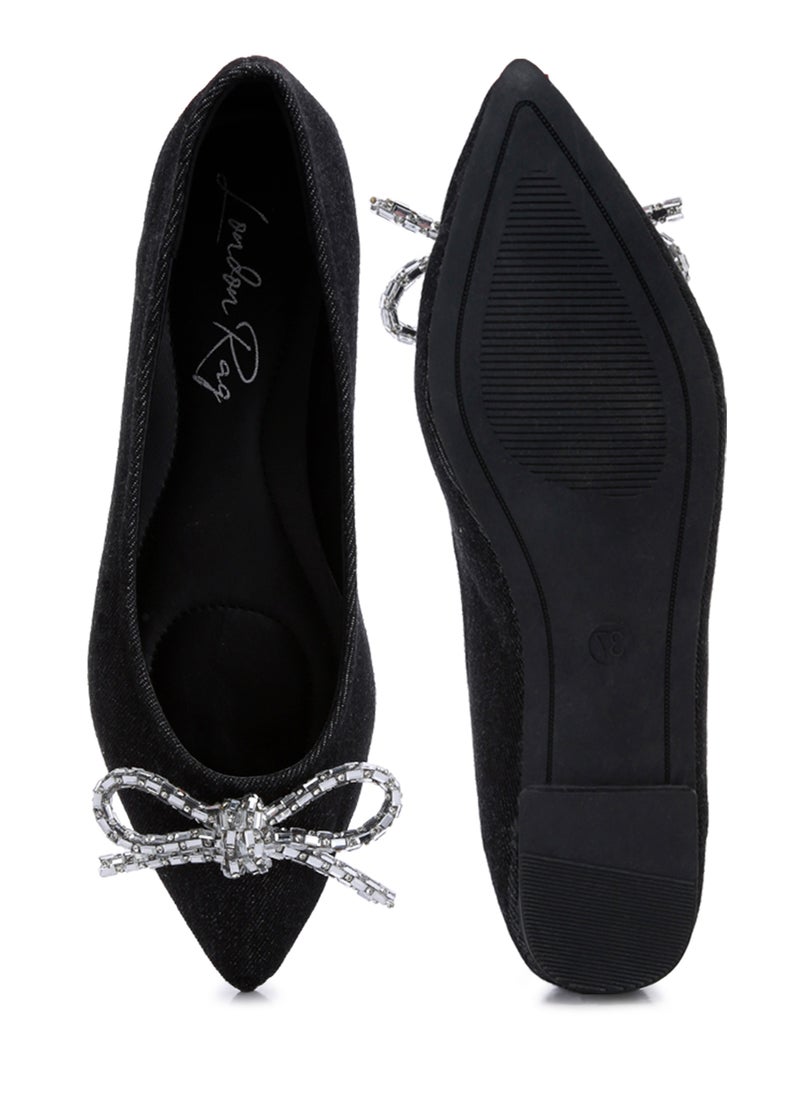 Embellished Bow Detail Ballet Flats in Black