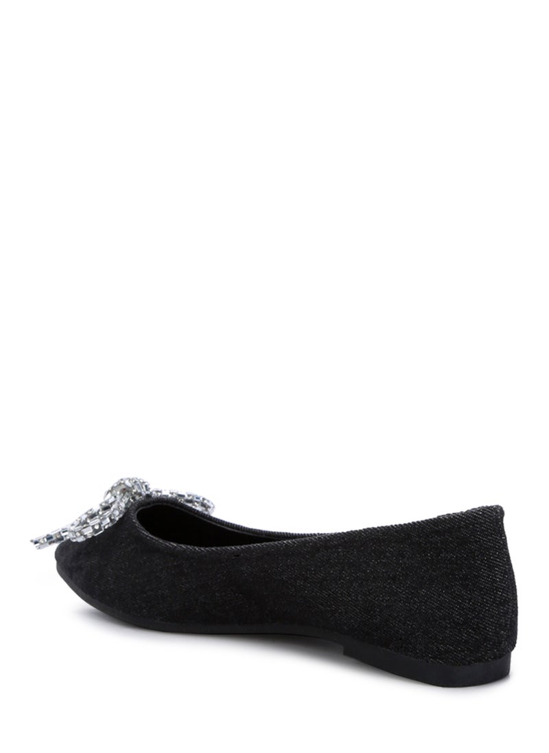 Embellished Bow Detail Ballet Flats in Black