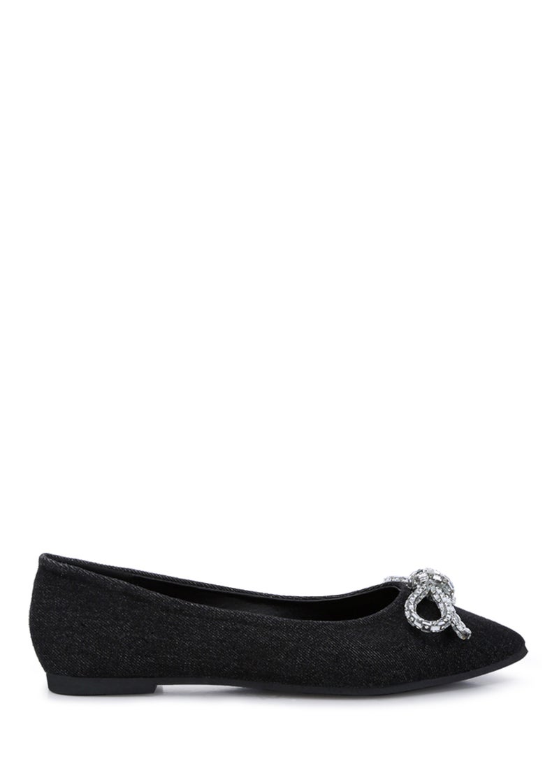 Embellished Bow Detail Ballet Flats in Black