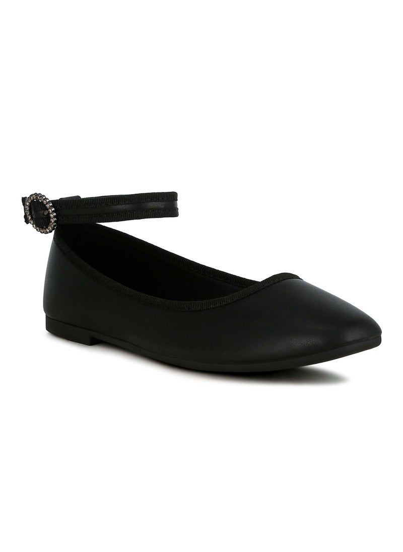 Ankle Strap Detail Ballet Flats in Black