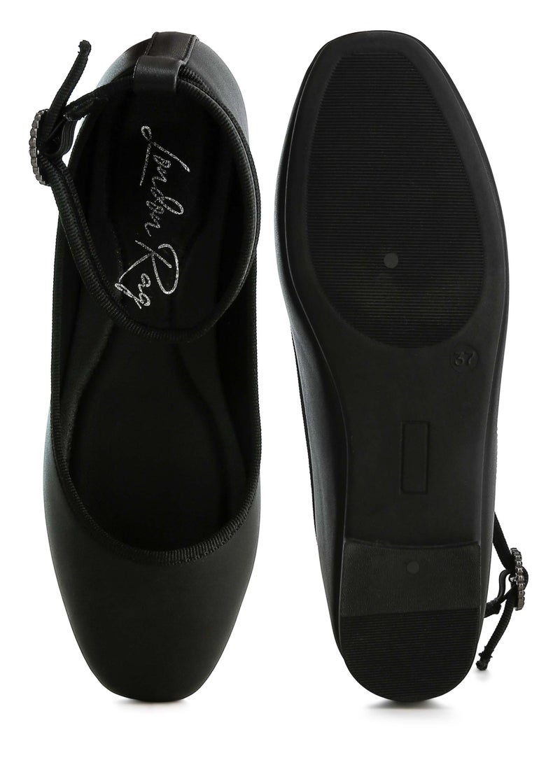 Ankle Strap Detail Ballet Flats in Black