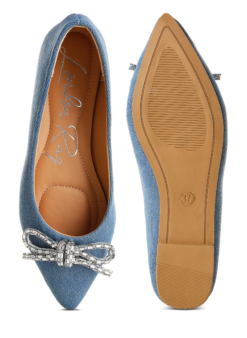 Embellished Bow Detail Ballet Flats in Light Blue