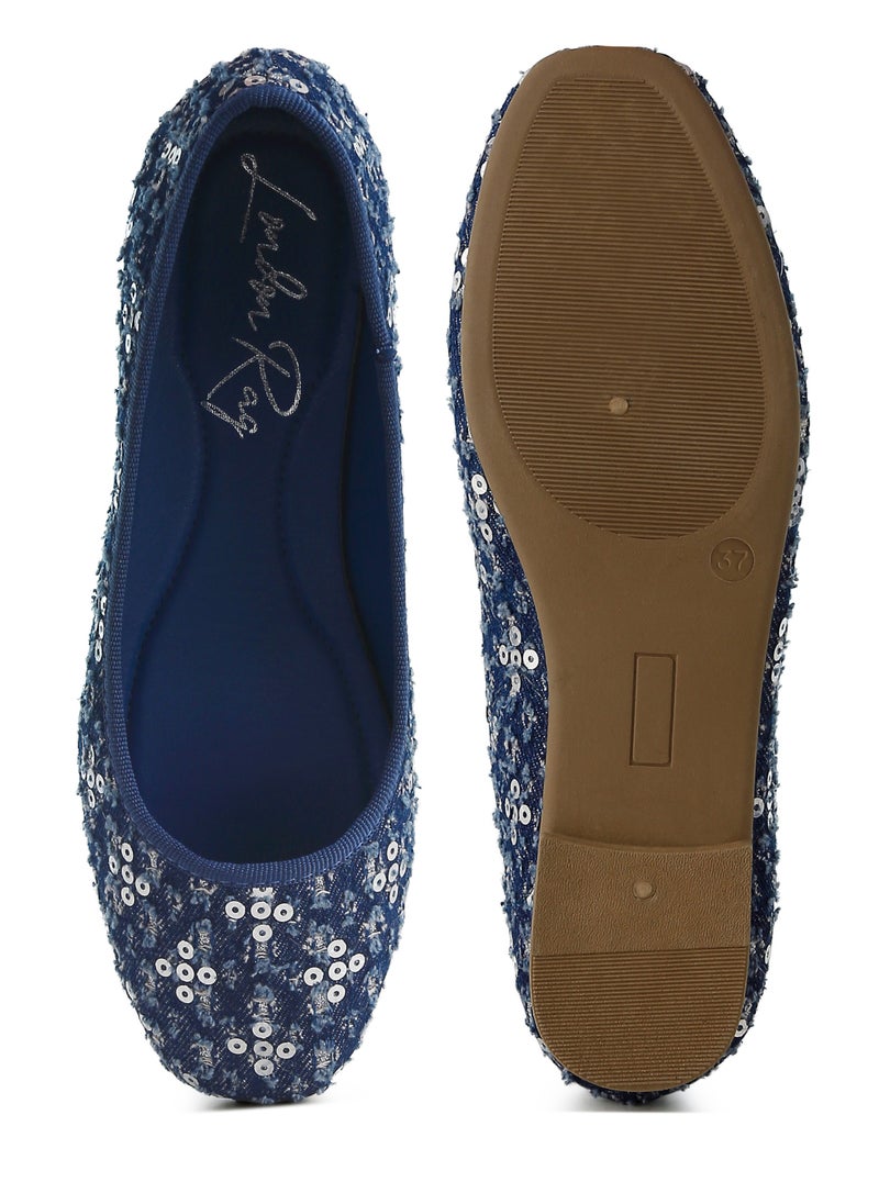 Sequin Ballet Flats in Blue