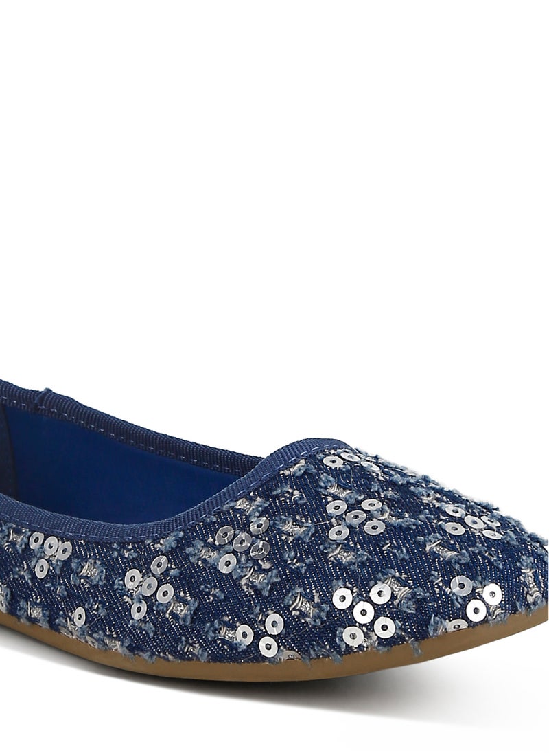 Sequin Ballet Flats in Blue