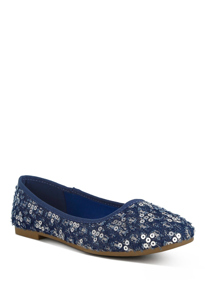 Sequin Ballet Flats in Blue