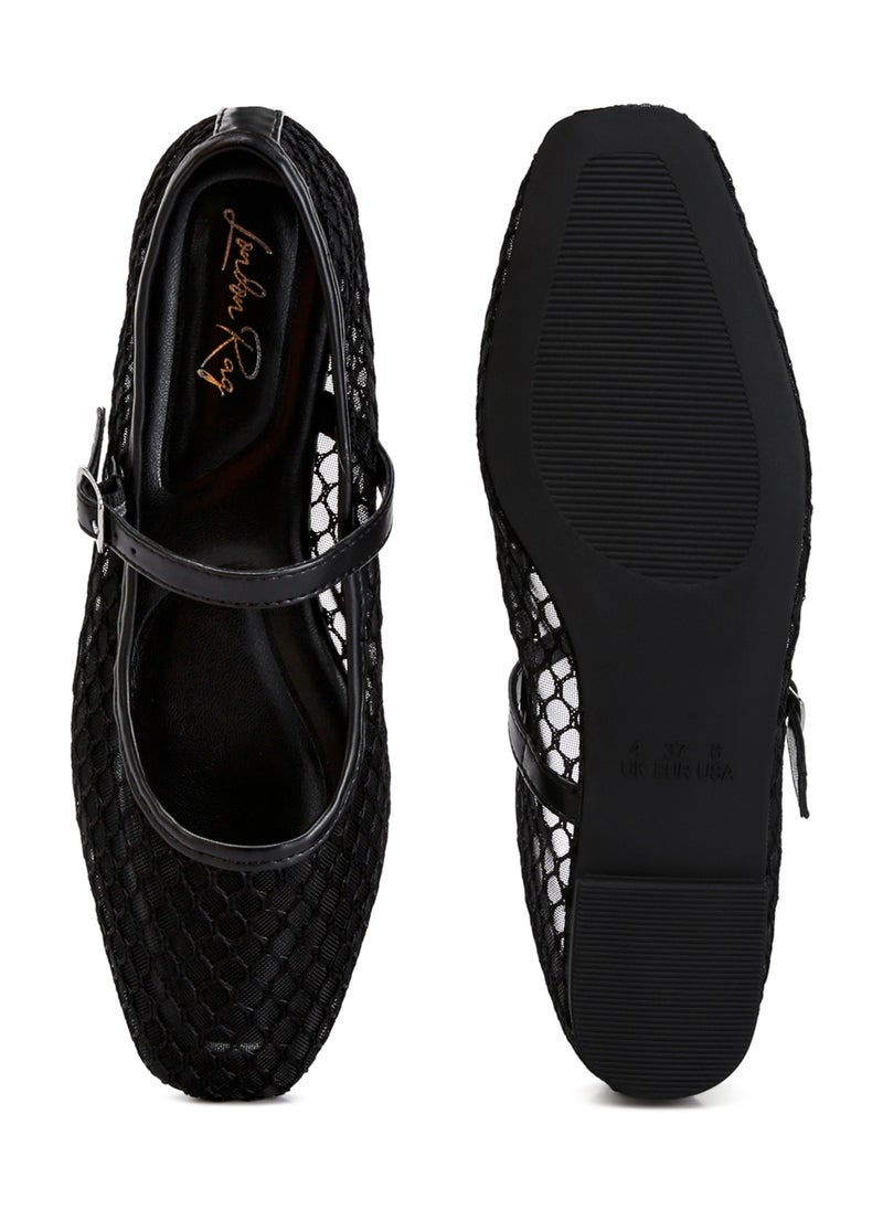 Mesh Mary Jane Flats in Black