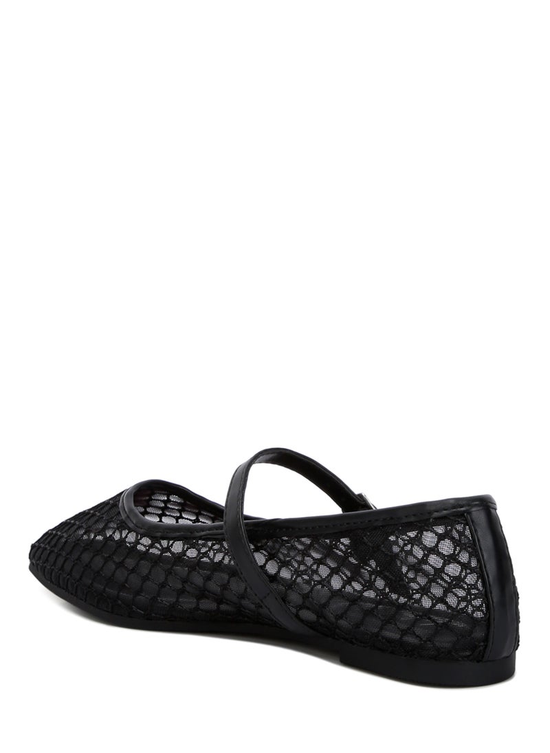 Mesh Mary Jane Flats in Black